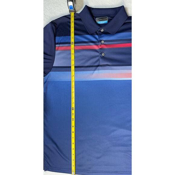 PGA Tour Polo Shirt Mens XL Performance Golf Blue Striped Short Sleeve - Picture 2 of 7